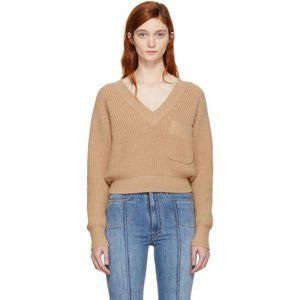 CHLOÉ Pink Wool V-Neck Pocket Sweater S NWT